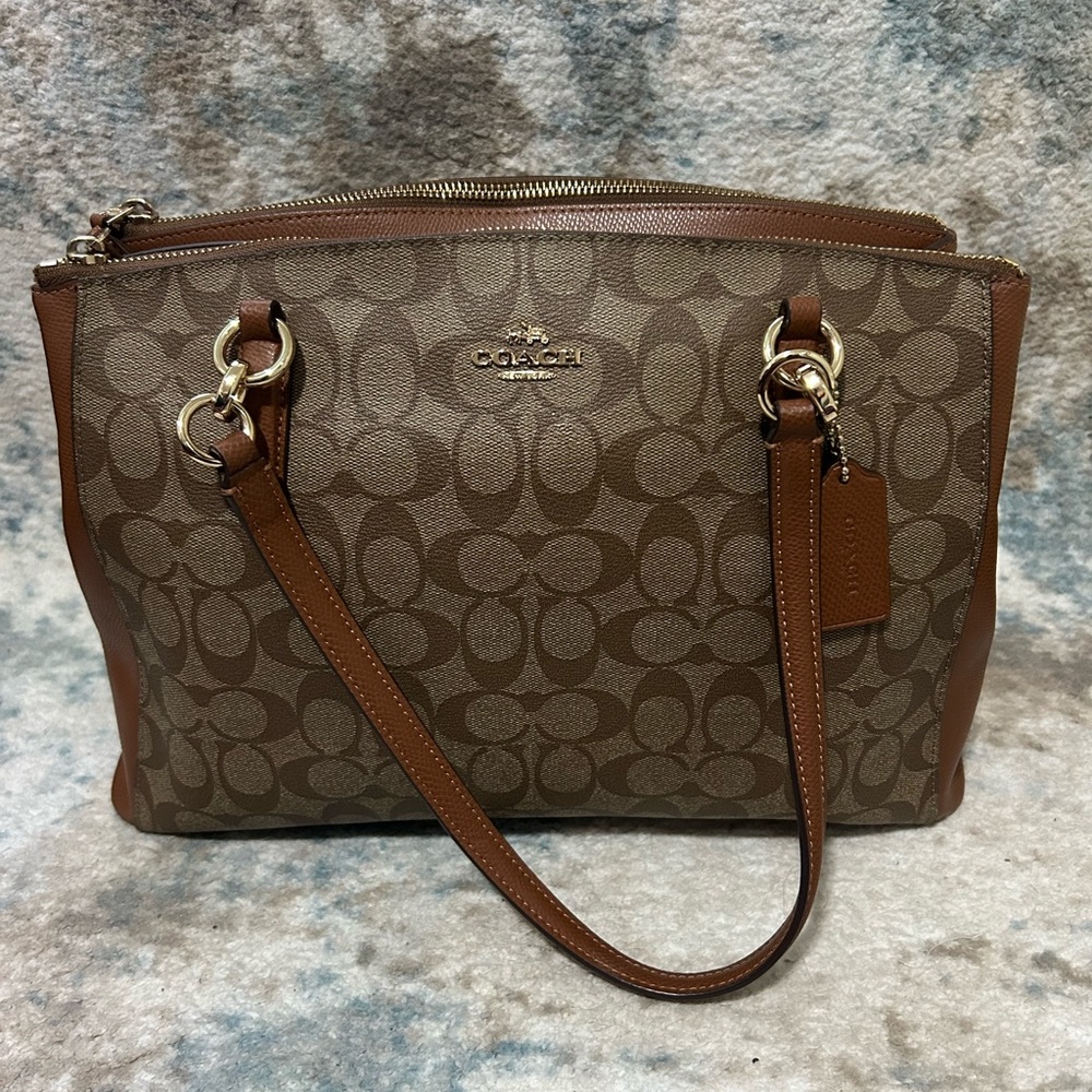 Brown Coach Bag with Coach Print and Adjustable Strap
